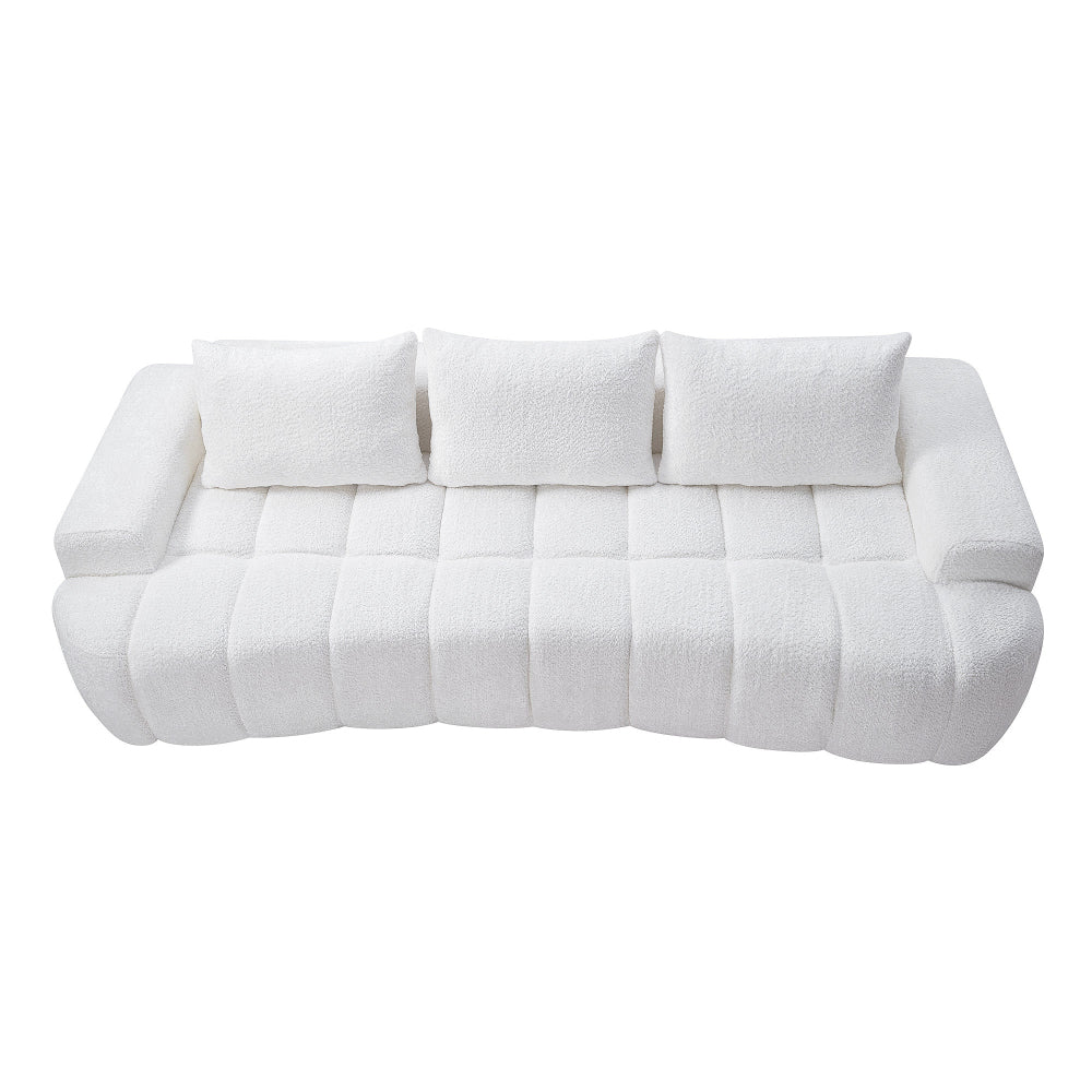 100" Extra Large Curved Front Sofa | 3-Seat Cloud-Like Boucle Sectional Couch | Vertical Channel Tufted | High-Resilience Compressed Foam | No Assembly | Easy to Move & Ship | Living Room, Apartment, Condo | White/Camel