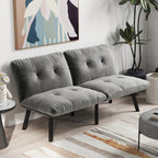 63" Convertible Folding Sofa Bed | 2-Seat Velvet Upholstered Couch | Adjustable Multi-Angle Backrest | Sofa, Lounger & Twin Bed | Metal Frame | 800 lbs Capacity | Easy Assembly | Living Room, Apartment | Cream/Aqua Gray/Brown