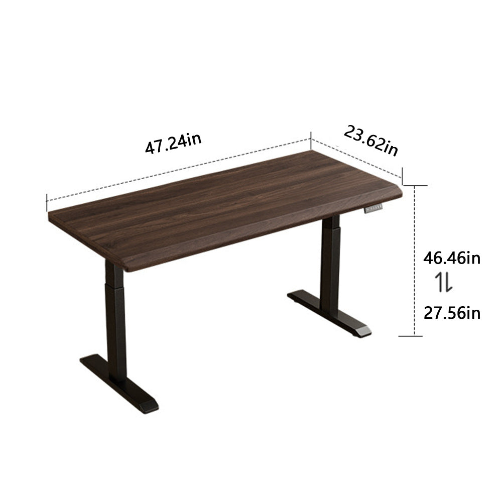 47" Solid Rubberwood Electric Standing Desk | Single Motor Height Adjustment | Sit-Stand Ergonomic Home Office Desk | Scratch-Resistant Natural Wood Top | Stable 2-Tier Steel Legs | Easy Assembly | Home Office, Living Room, Study | Walnut