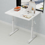 Height-Adjustable Standing Desk — 39" Manual Crank Sit-Stand Desk for Kids & Adults | Ergonomic Home Office Study Table | Sturdy Dual-Column Frame | No Electricity Needed | Compact Minimalist Design | White