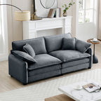 Large Deep-Seat 2-Seat Corduroy Sofa | Fashion-Retro Blend Design | Double-Layer Memory Foam Cushions | Removable Armrests + 4 Throw Pillows | Cloud-Like Comfort | Living Room, Bedroom, Flat | Beige/Tan/Green/Gray