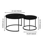 27.6" Nesting Coffee Table Set of 2 | Round Marble Pattern Wood Top | Sturdy Metal Frame | Space-Saving Stackable Design | Living Room, Bedroom, Balcony, Yard | Black/White/Brown
