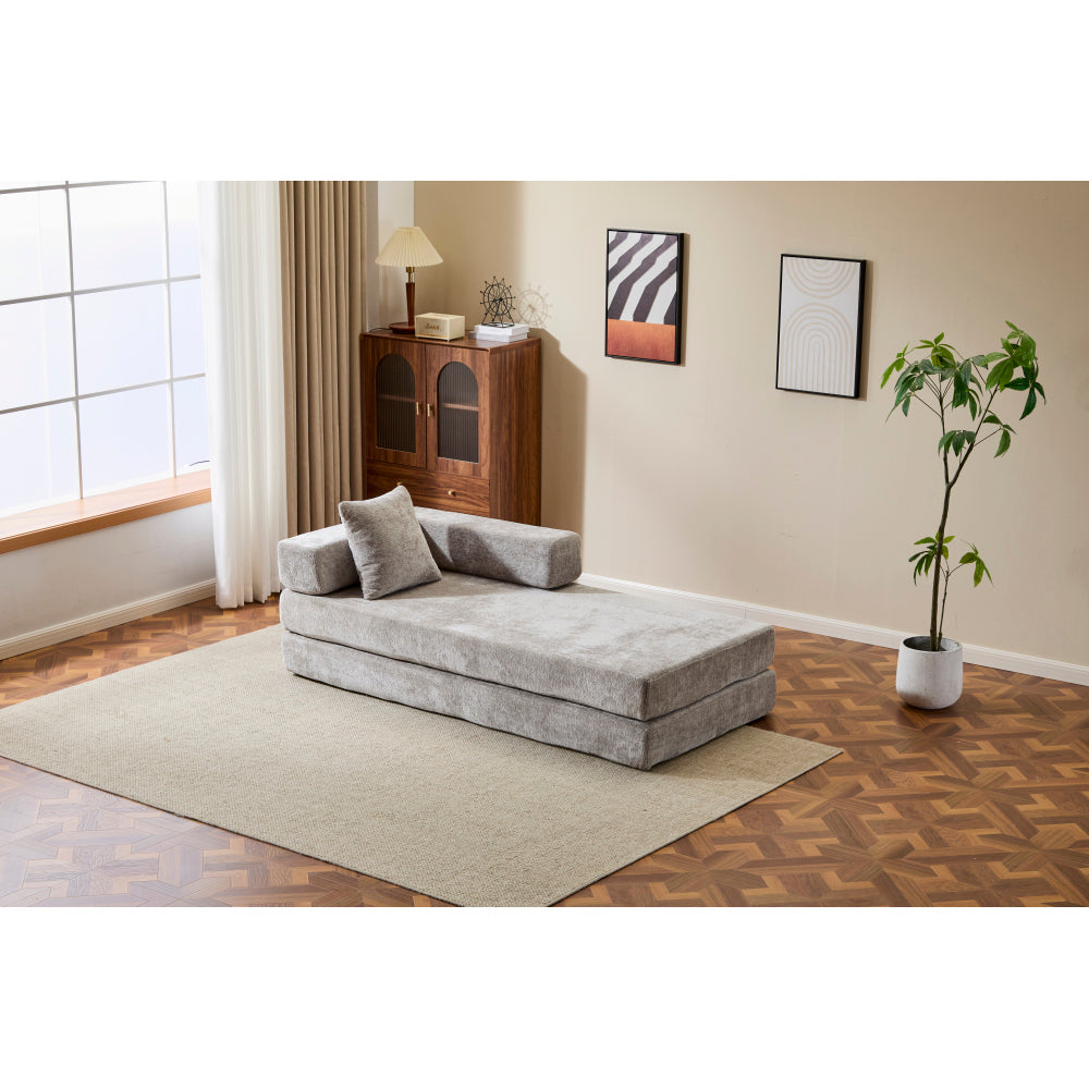 3-Seat Convertible Floor Sofa Bed | Foldable Armrest & Backrest | Premium Chenille + Memory Foam | Pillow Back Support | No Assembly Required | Multi-Occasion | Light Gray/Dark Gray/Dark Green/Baby Blue/Orange