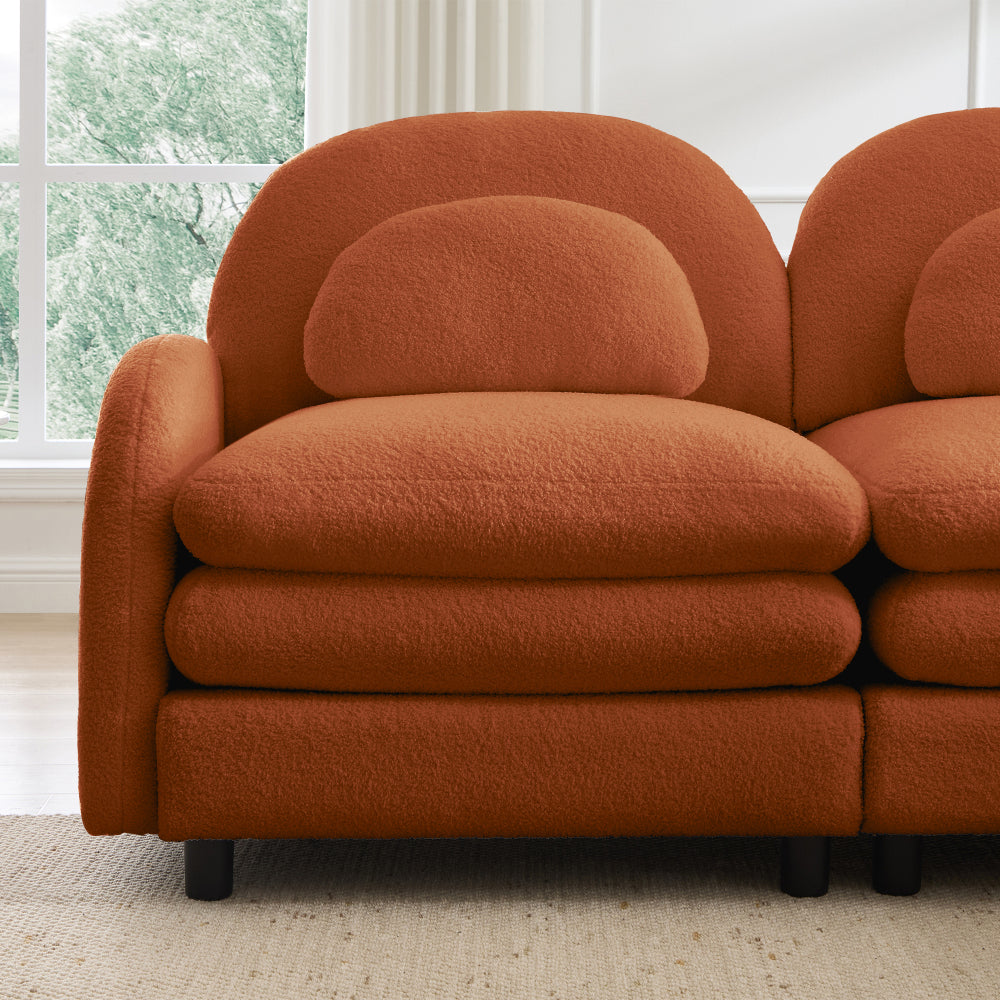 2-Seat Modular Teddy Fabric Cloud Sofa | Curved Backrest & Armrest | Double-Layer Cushion | Vintage Color Options | Precision Screw Connectors | Easy Assembly | Beige White / Green / Orange / Caramel