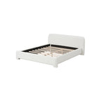 White Boucle Upholstered Low Profile Platform Bed | Birch & Engineered Hardwood Frame | 400-600 lbs | No Box Spring Needed | Full / Queen / King