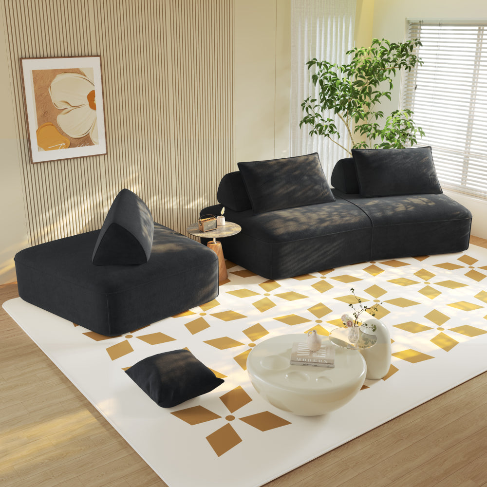 139" Oversized Modular Sectional Sofa | 4-Seat DIY Fluffy Chenille Deep-Seat Couch & Sofa Bed | Removable Backrests & Pillows | High-Density Rebound Foam | Anti-Slip Base | No Assembly | Living Room, Office | Dark Gray/Beige