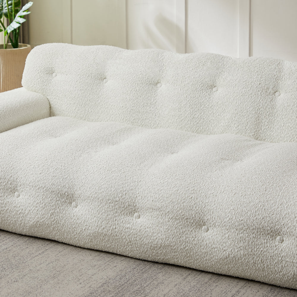 87.4" Cloud Series 3-Seat Minimalist Button-Tufted Sofa | Square Arm Chenille Upholstered Couch | High-Density Foam + Padded Backrest | No Assembly Required | Living Room, Apartment | White/Green/Black