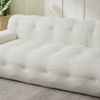 87.4" Cloud Series 3-Seat Minimalist Button-Tufted Sofa | Square Arm Chenille Upholstered Couch | High-Density Foam + Padded Backrest | No Assembly Required | Living Room, Apartment | White/Green/Black