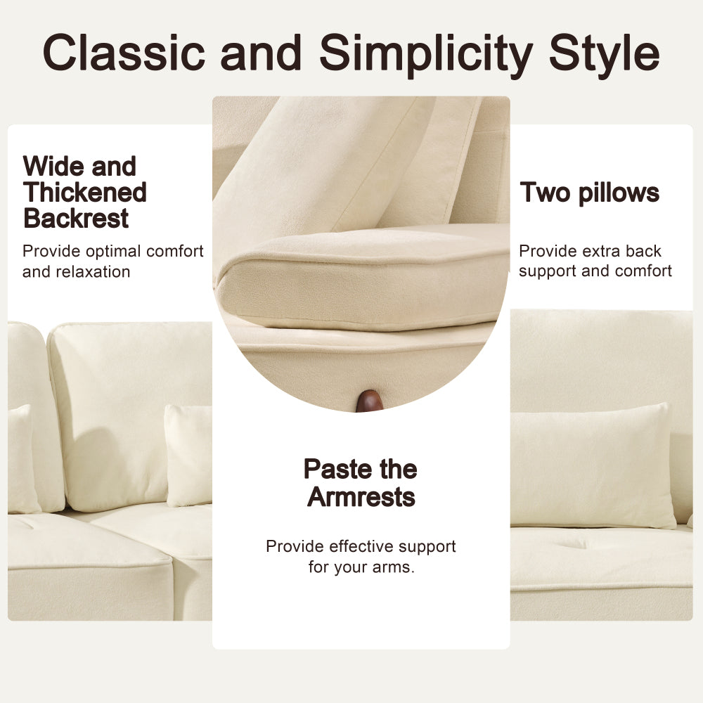 103" Deep Seat 3-Seater Sofa | 24" Extra Deep Cushions | Cloud Velvet Polyester Fabric | Solid Eucalyptus Frame & Wood Legs | 4 Pillows Included | 600 lbs | Pillow Top Arms | Beige / Green / Brick Red