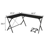 62.5" L-Shaped Computer Desk with CPU Holder | Corner Home Office Desk | Two Spacious Surfaces | X-Shape Metal Frame Base | 4-Wheel Rolling CPU Stand | Small Space, Home Office, Bedroom | Black/White