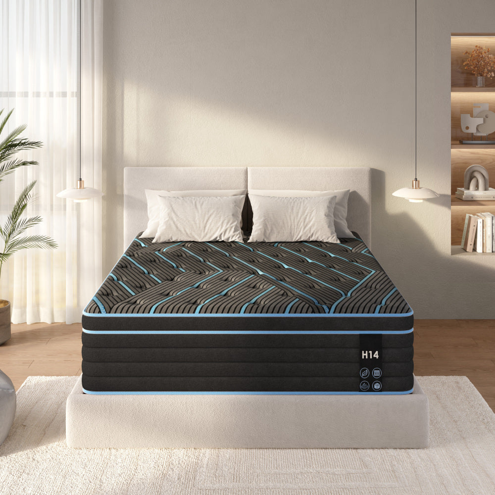 Queen/King — 10" Hybrid Medium Firm Mattress | Individually Pocketed Innerspring + Memory Foam | Breathable Knitted Cover | Enhanced Airflow | CertiPUR-US Certified | Bedroom | Black/Blue