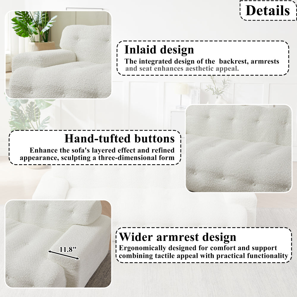 87.4" Cloud Series 3-Seat Minimalist Button-Tufted Sofa | Square Arm Chenille Upholstered Couch | High-Density Foam + Padded Backrest | No Assembly Required | Living Room, Apartment | White/Green/Black