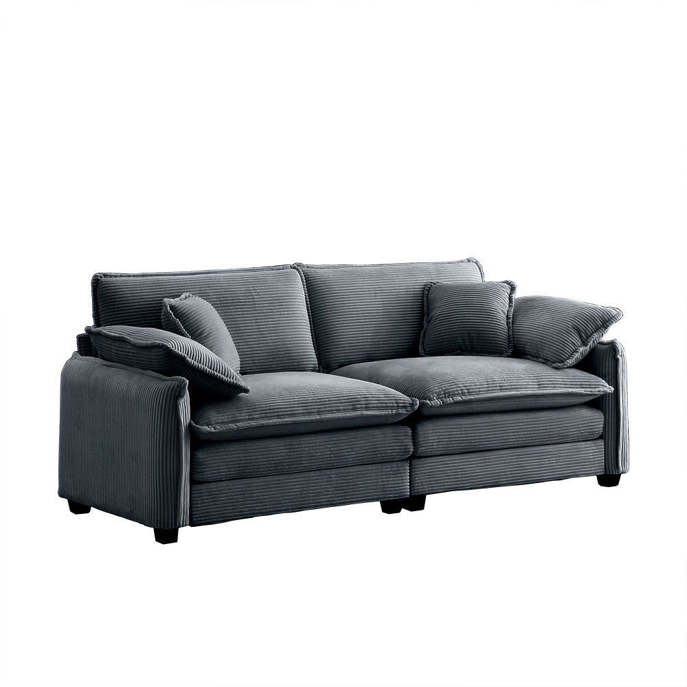 Large Deep-Seat 2-Seat Corduroy Sofa | Fashion-Retro Blend Design | Double-Layer Memory Foam Cushions | Removable Armrests + 4 Throw Pillows | Cloud-Like Comfort | Living Room, Bedroom, Flat | Beige/Tan/Green/Gray