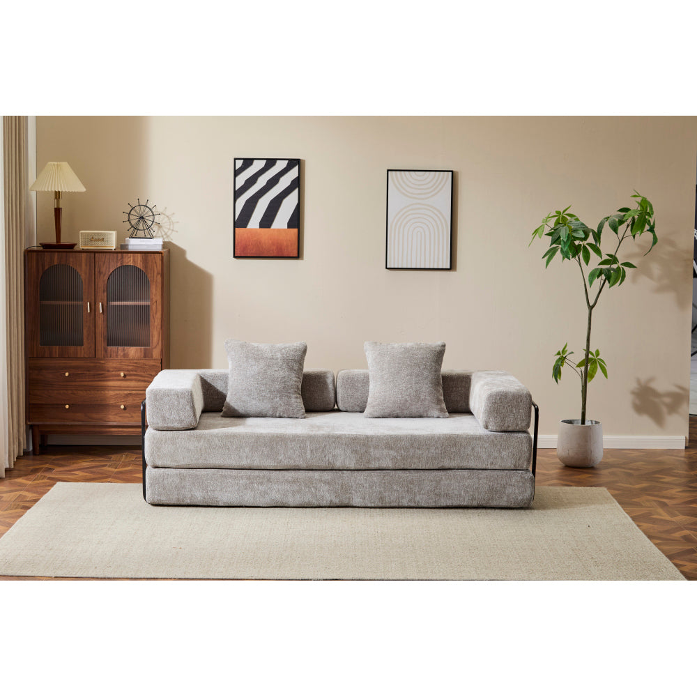 3-Seat Convertible Floor Sofa Bed | Foldable Armrest & Backrest | Premium Chenille + Memory Foam | Pillow Back Support | No Assembly Required | Multi-Occasion | Light Gray/Dark Gray/Dark Green/Baby Blue/Orange