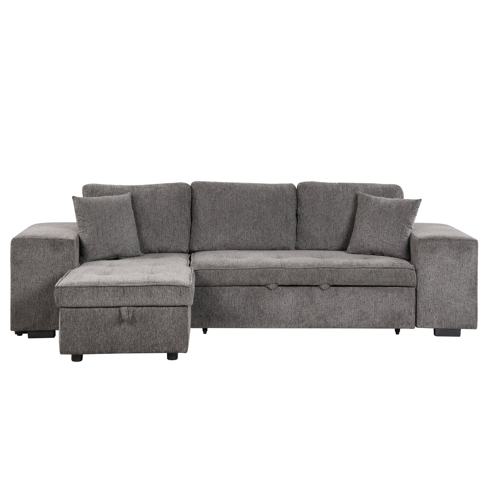 104.5" Modern L-Shape 3 Seat Reversible Sectional Couch, Pull Out Sleeper Sofa with Storage Chaise and 2 Stools for Living Room Furniture Set,Knox Charcoal (old sku:SG000431AAA)