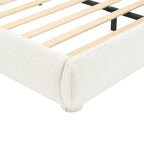 Queen/King Size Boucle Upholstered Platform Bed | Curved Ergonomic Headboard | Granular Fabric Texture | 800 lbs Heavy Duty | No Box Spring Needed | 40-Min Assembly | Cream / Green