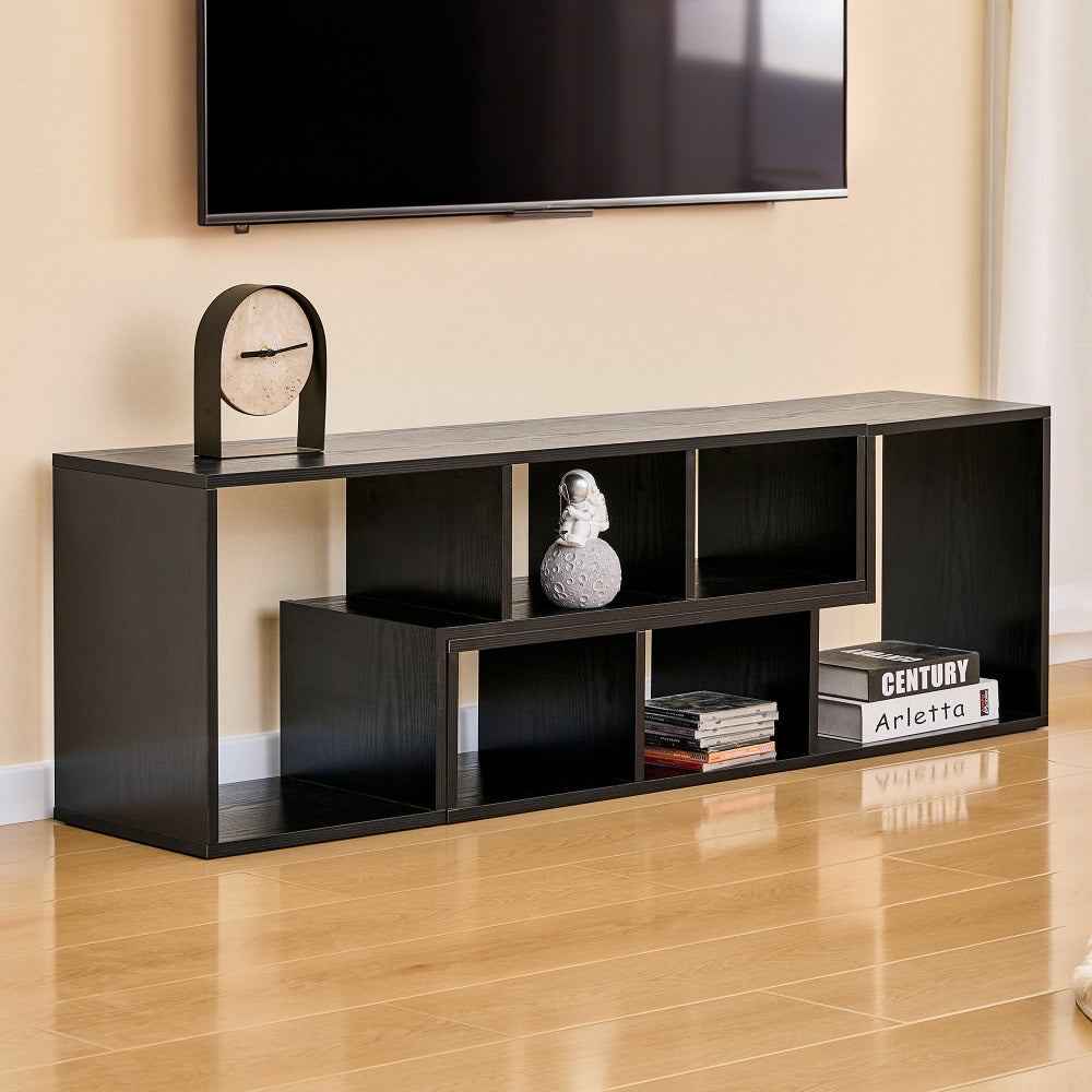 Modern Black Wood Grain MDF TV Stand