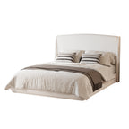 Queen Size Linen Upholstered Platform Bed | Curved Wingback Headboard | Fully Upholstered Frame | Solid Wood & Reinforced Slats | No Box Spring Needed | Easy Assembly | Beige / Brown