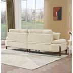 103" Deep Seat 3-Seater Sofa | 24" Extra Deep Cushions | Cloud Velvet Polyester Fabric | Solid Eucalyptus Frame & Wood Legs | 4 Pillows Included | 600 lbs | Pillow Top Arms | Beige / Green / Brick Red
