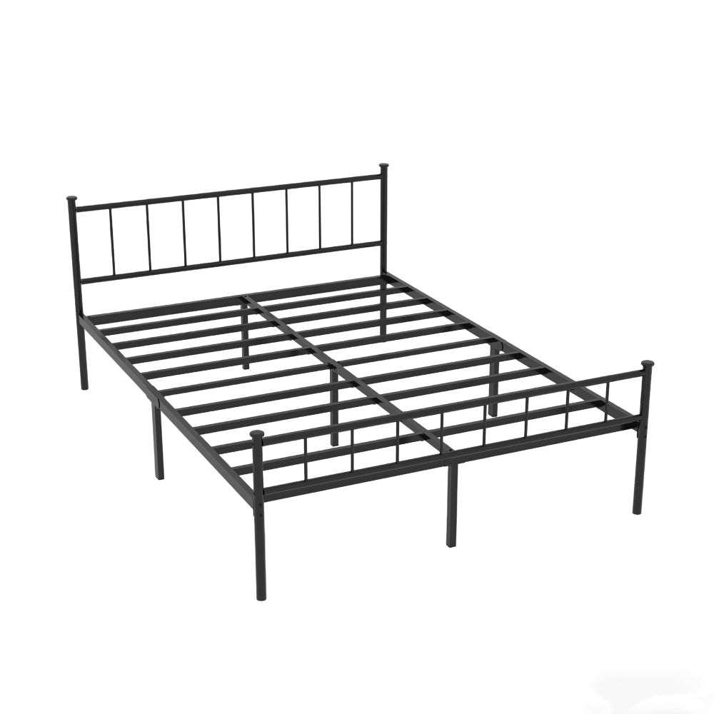 Full/Queen Size Metal Platform Bed Frame | Classic Spindle Headboard & Footboard | Reinforced Sturdy Structure | Ample Under-Bed Storage | No Box Spring Needed | Black
