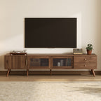 76" Modern Minimal Glass-Doors TV Stand for TVs