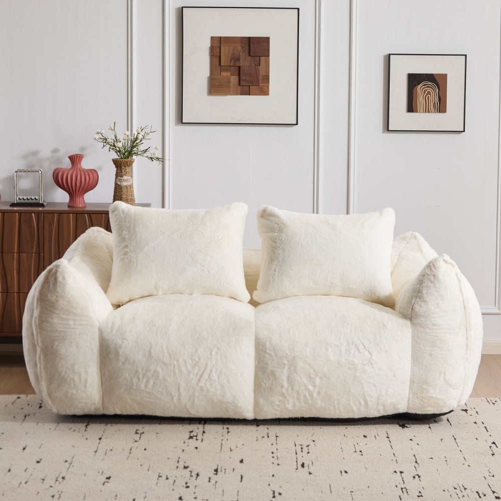 Giant 2-Seat Bean Bag Sofa for Adults | Ultra Soft Faux Fur | High-Density Shredded Memory Foam | 650 lbs | No Assembly Required | With Pillows & Large Armrests | White/Gray/Black/Brown/Yellow/Green