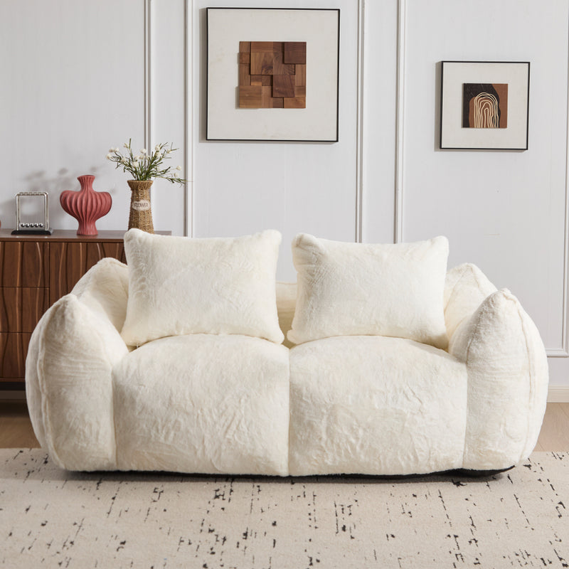 Giant 2-Seat Bean Bag Sofa for Adults | Ultra Soft Faux Fur | High-Density Shredded Memory Foam | 650 lbs | No Assembly Required | With Pillows & Large Armrests | White/Gray/Black/Brown/Yellow/Green