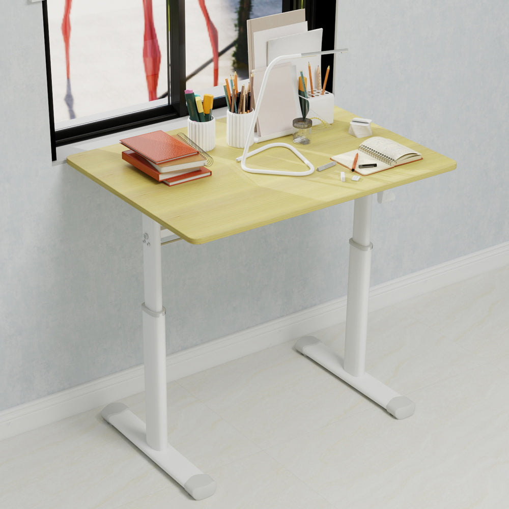 Height-Adjustable Standing Desk — 39" Manual Crank Sit-Stand Desk for Kids & Adults | Ergonomic Home Office Study Table | Sturdy Dual-Column Frame | No Electricity Needed | Compact Minimalist Design | White