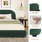 Queen/King Size Boucle Upholstered Platform Bed | Curved Ergonomic Headboard | Granular Fabric Texture | 800 lbs Heavy Duty | No Box Spring Needed | 40-Min Assembly | Cream / Green