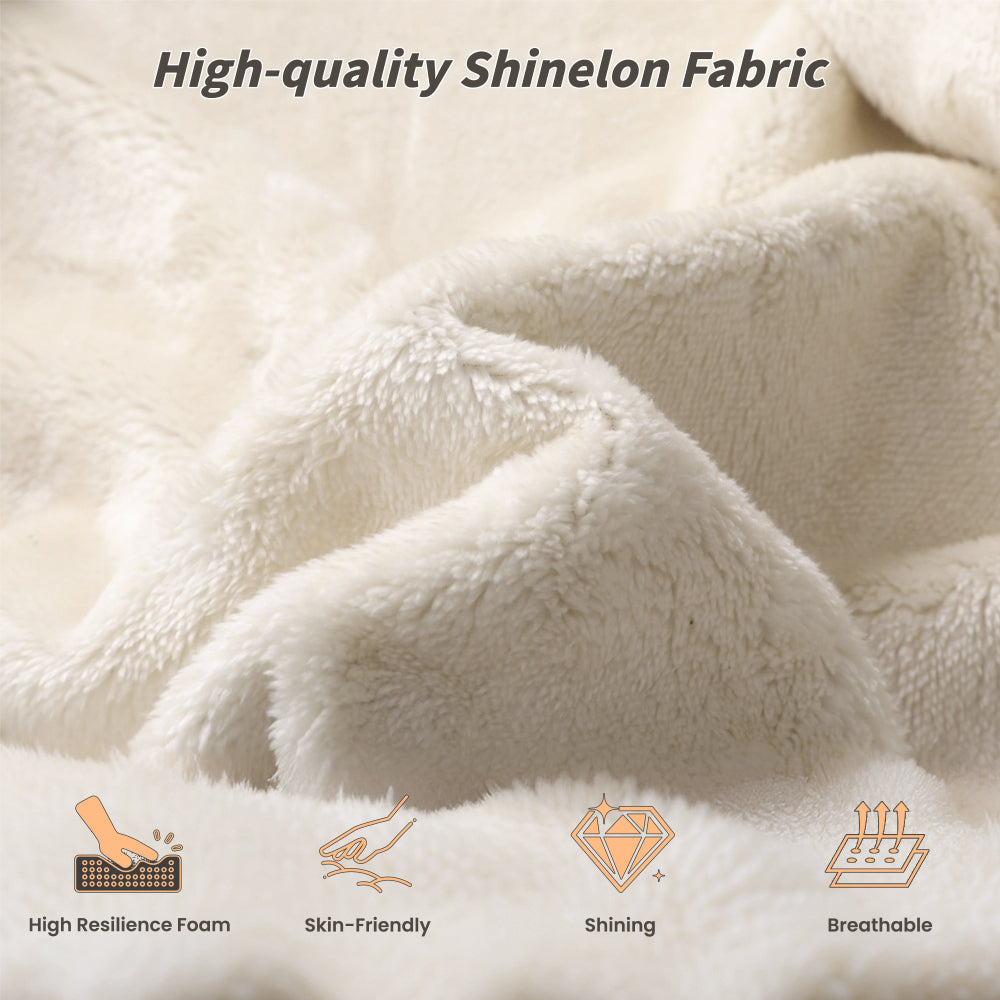 Queen/King Size Cloud Upholstered Platform Bed | Adjustable Sliding Side Shelves | Sherpa Chenille Fabric | CertiPUR-US & OEKO-TEX Certified Foam | Anti-Collision Low Profile | No Box Spring Needed | Off White