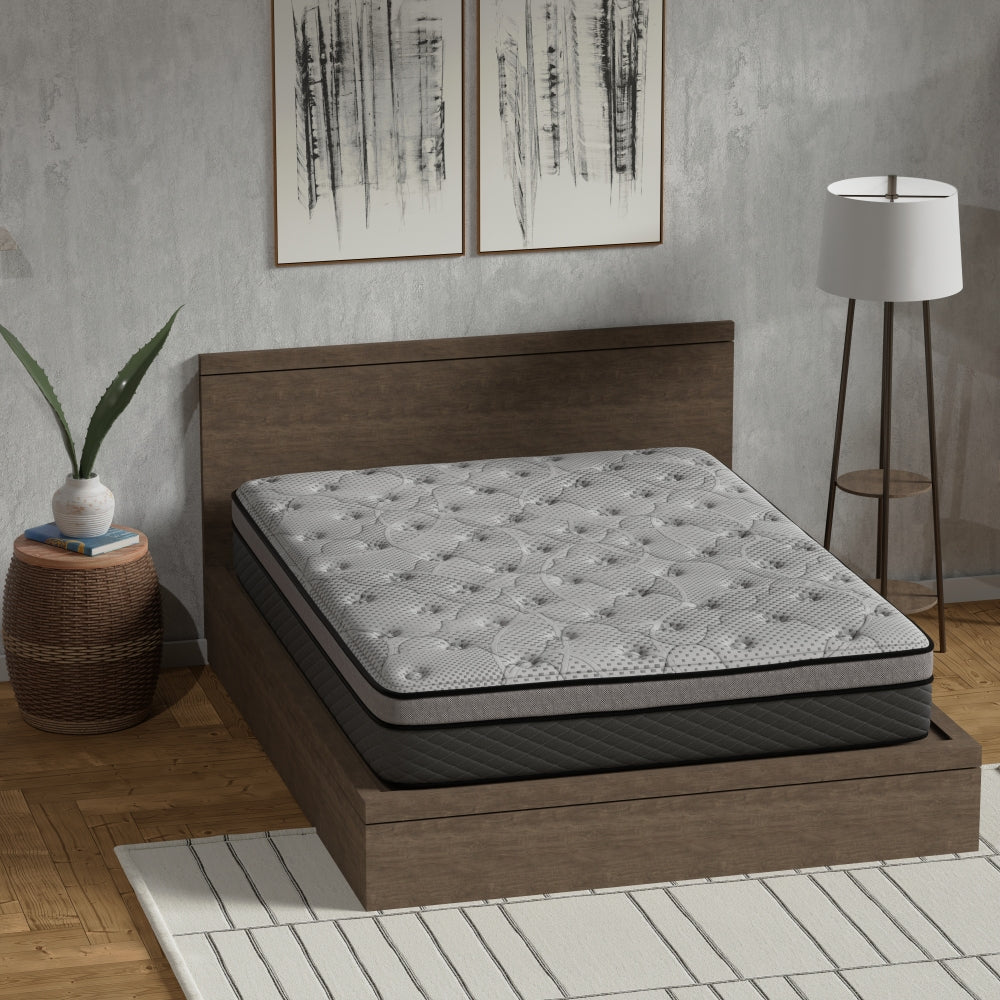 Twin/Queen/King — 12" Hybrid Medium Firm Mattress | Pocketed Coil Innerspring + Cooling Gel + Memory Foam | Knitted Breathable Top Panel | Low Motion Transfer | CertiPUR-US Certified | Bedroom | Black/Gray