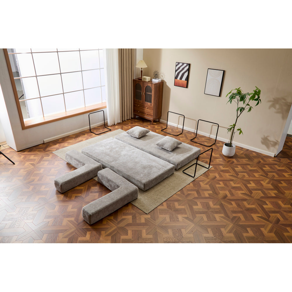 3-Seat Convertible Floor Sofa Bed | Foldable Armrest & Backrest | Premium Chenille + Memory Foam | Pillow Back Support | No Assembly Required | Multi-Occasion | Light Gray/Dark Gray/Dark Green/Baby Blue/Orange