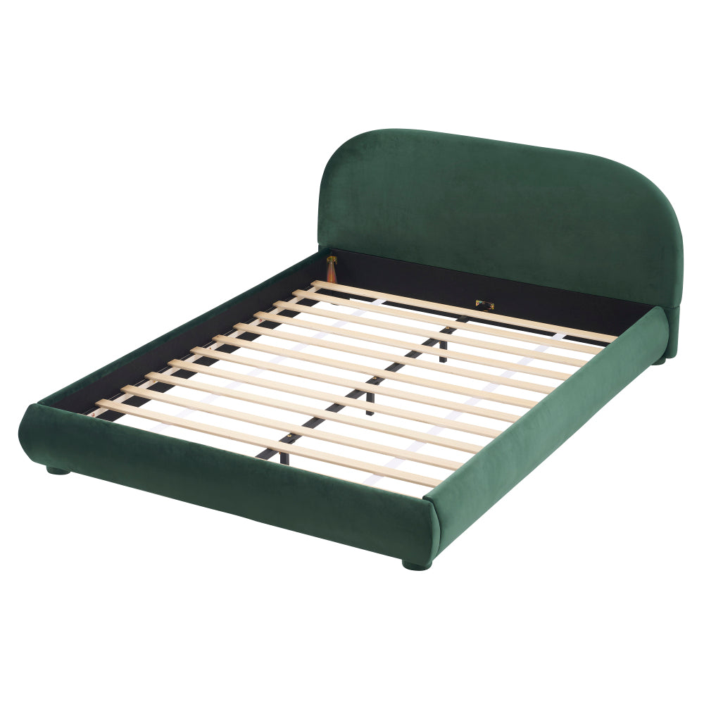 Queen/King Size Boucle Upholstered Platform Bed | Curved Ergonomic Headboard | Granular Fabric Texture | 800 lbs Heavy Duty | No Box Spring Needed | 40-Min Assembly | Cream / Green