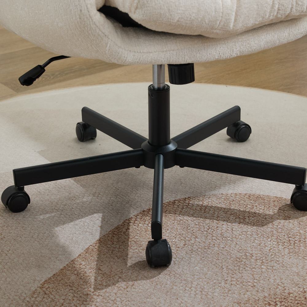 Modern Chenille Swivel Office Chair | Height Adjustable Task Chair | Double-Layer Cushioned Seat & Back | Convertible Multi-Position Flip-Up Armrests | Heavy-Duty 5-Star Base | Home Office, Study, Vanity, Living Room | Beige/Pink