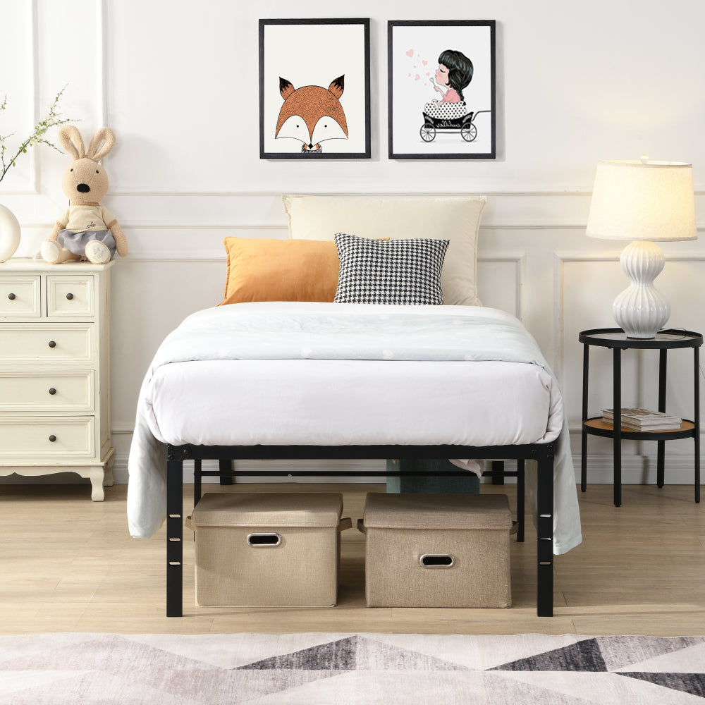 Twin/Full/Queen/King Size Heavy Duty Metal Platform Bed Frame | 750 lbs Steel Slat Support | No Noise No Shaking | Under-Bed Storage Space | Quick & Easy Assembly | Black