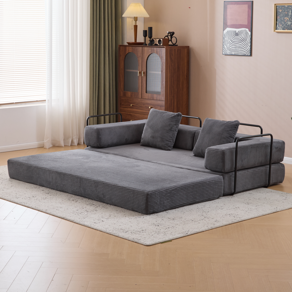 3-Seat Convertible Floor Sofa Bed | Foldable Armrest & Backrest | Premium Chenille + Memory Foam | Pillow Back Support | No Assembly Required | Multi-Occasion | Light Gray/Dark Gray/Dark Green/Baby Blue/Orange