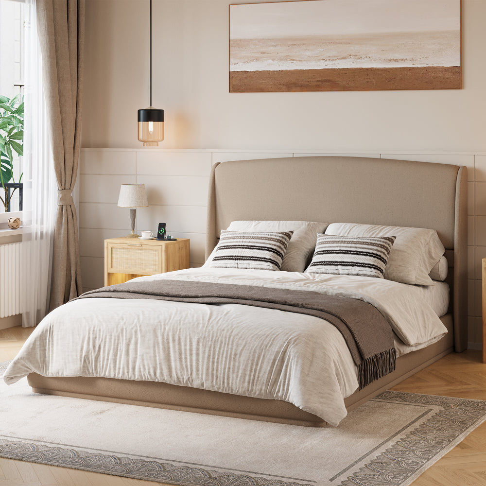Linen Upholstered Platform Bed