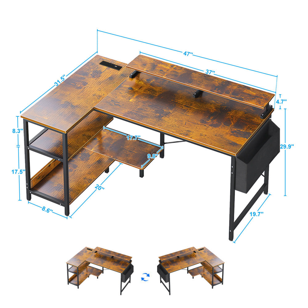 47" L-Shaped Gaming Desk