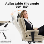 Ergonomic High-Back PU Leather Office Chair | 440 lbs Capacity | Liftable Headrest + Retractable Footrest | Double-Layer Spring Sponge + Memory Foam | Height-Adjustable Armrests | Lumbar Support | Computer, Executive Chair | Beige/Black
