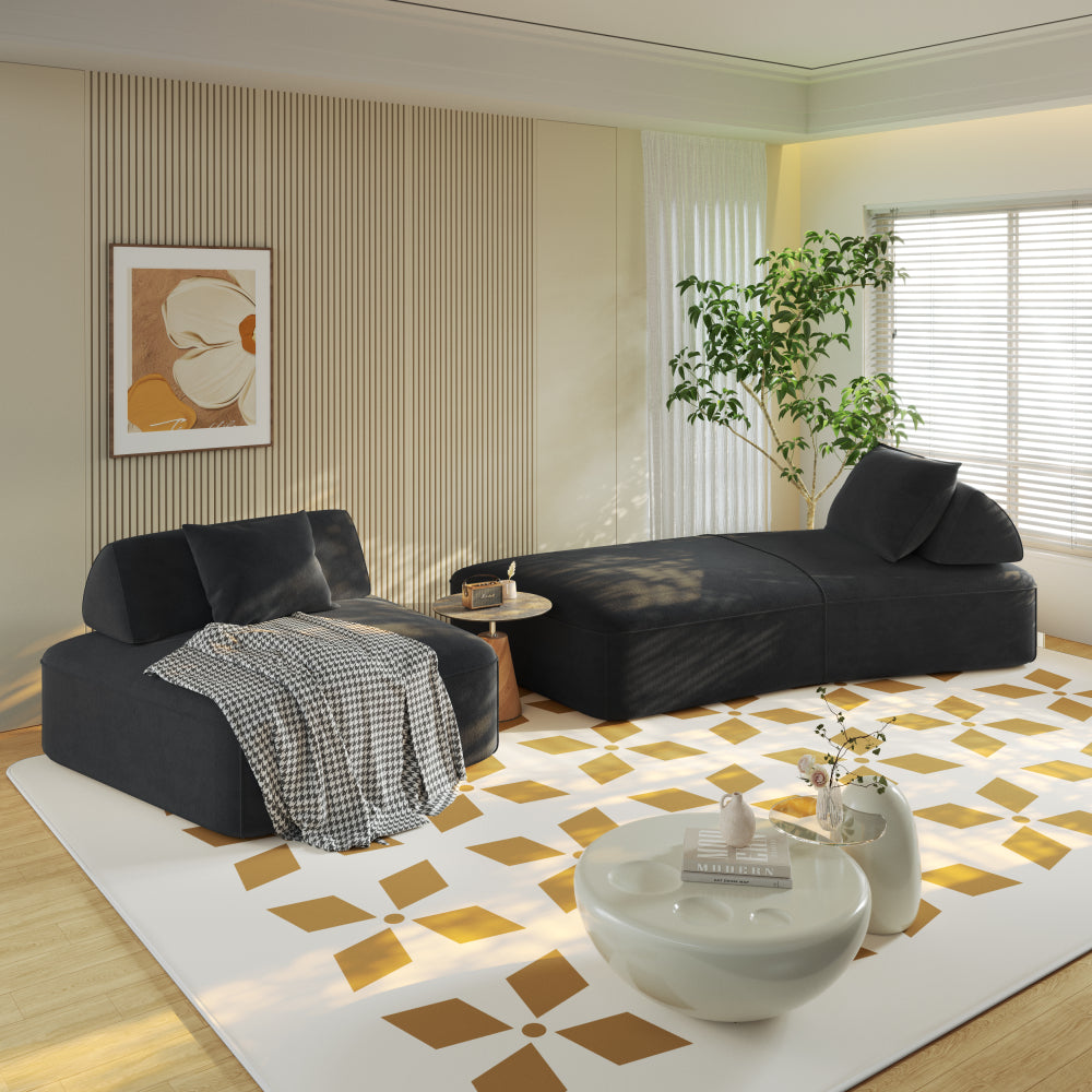 139" Oversized Modular Sectional Sofa | 4-Seat DIY Fluffy Chenille Deep-Seat Couch & Sofa Bed | Removable Backrests & Pillows | High-Density Rebound Foam | Anti-Slip Base | No Assembly | Living Room, Office | Dark Gray/Beige