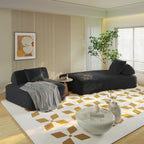 139" Oversized Modular Sectional Sofa | 4-Seat DIY Fluffy Chenille Deep-Seat Couch & Sofa Bed | Removable Backrests & Pillows | High-Density Rebound Foam | Anti-Slip Base | No Assembly | Living Room, Office | Dark Gray/Beige