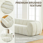 Modern Quilted Cloud Sofa | 3-Seat Chenille Pure Foam Couch | Piano-Key Backrest Design | Rounded Armrests | Deep-Seat Cushions | Living Room, Bedroom, Apartment | Beige/Black