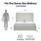 Full/Queen/King Size Upholstered Wingback Platform Bed | 51.5" Curved Headboard | Premium Canvas Fabric | 1000 lbs Heavy Duty | Eucalyptus & Metal Frame | No Box Spring | 30-Min Assembly | Ivory