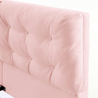 Queen Size PU Leather Floating Platform Bed | Button Tufted Segmented Headboard | Remote-Controlled LED Light Strip 6 Colors | 800 lbs | Hidden Leg Design | No Box Spring Needed | Pink / White / Khaki
