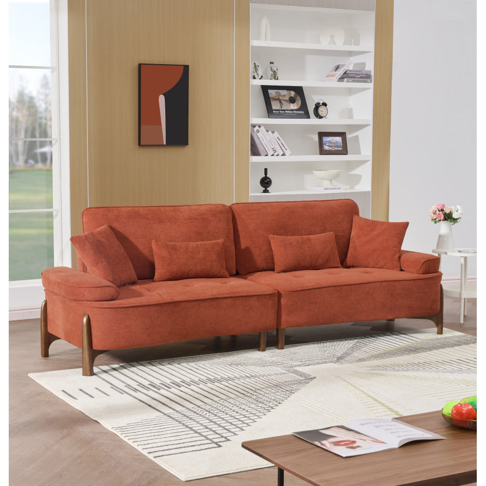 103" Deep Seat 3-Seater Sofa | 24" Extra Deep Cushions | Cloud Velvet Polyester Fabric | Solid Eucalyptus Frame & Wood Legs | 4 Pillows Included | 600 lbs | Pillow Top Arms | Beige / Green / Brick Red