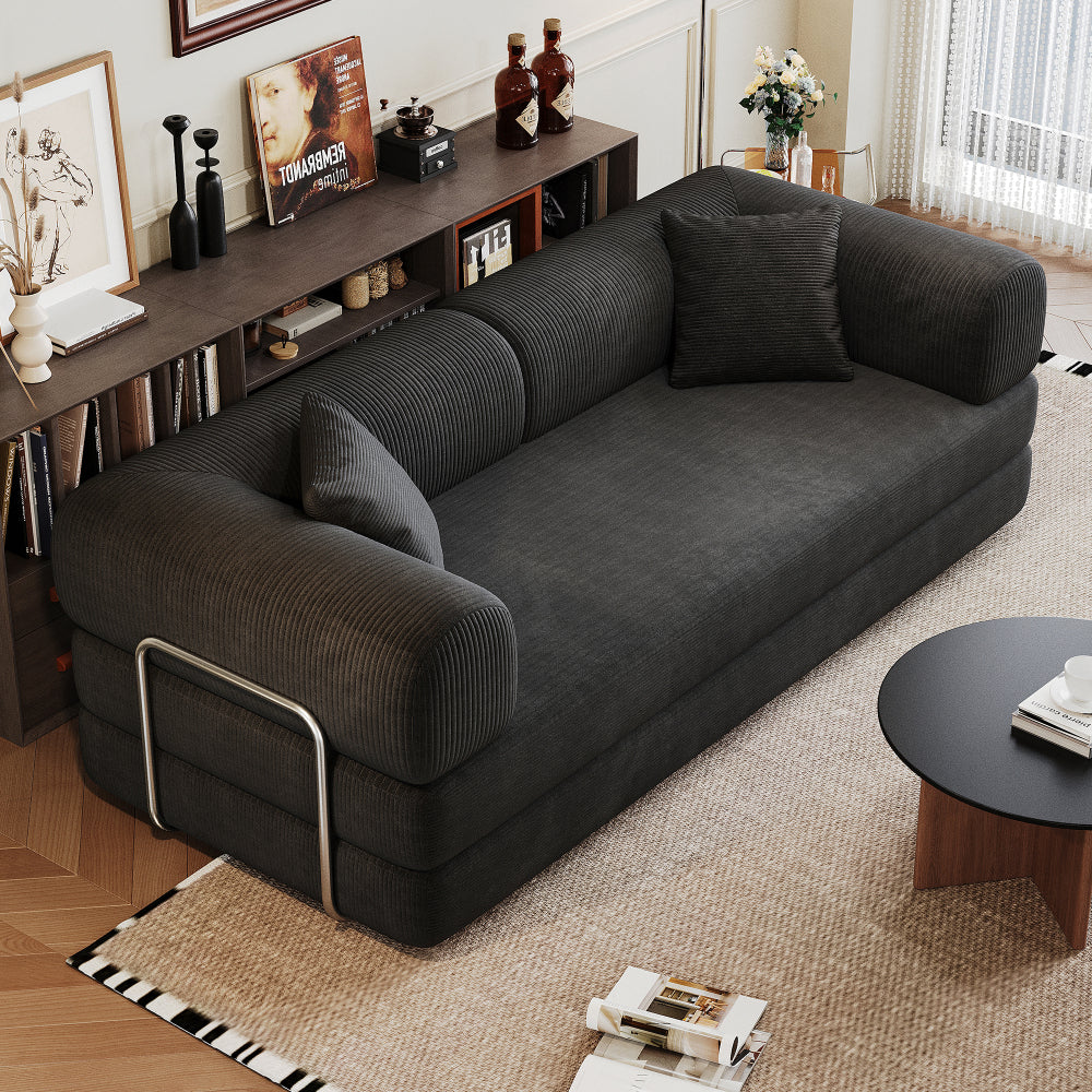 78.8" Convertible Floor Sofa Bed | Boneless Modular Sectional Couch | Pillow Back Support Armrests | Corduroy Fabric + Foam Fill | Hardware-Secured Backrest | No Assembly Required | Living Room, Bedroom, Apartment | Gray/Black/Camel/Green/Brown/Blue