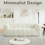 Modern Quilted Cloud Sofa | 3-Seat Chenille Pure Foam Couch | Piano-Key Backrest Design | Rounded Armrests | Deep-Seat Cushions | Living Room, Bedroom, Apartment | Beige/Black