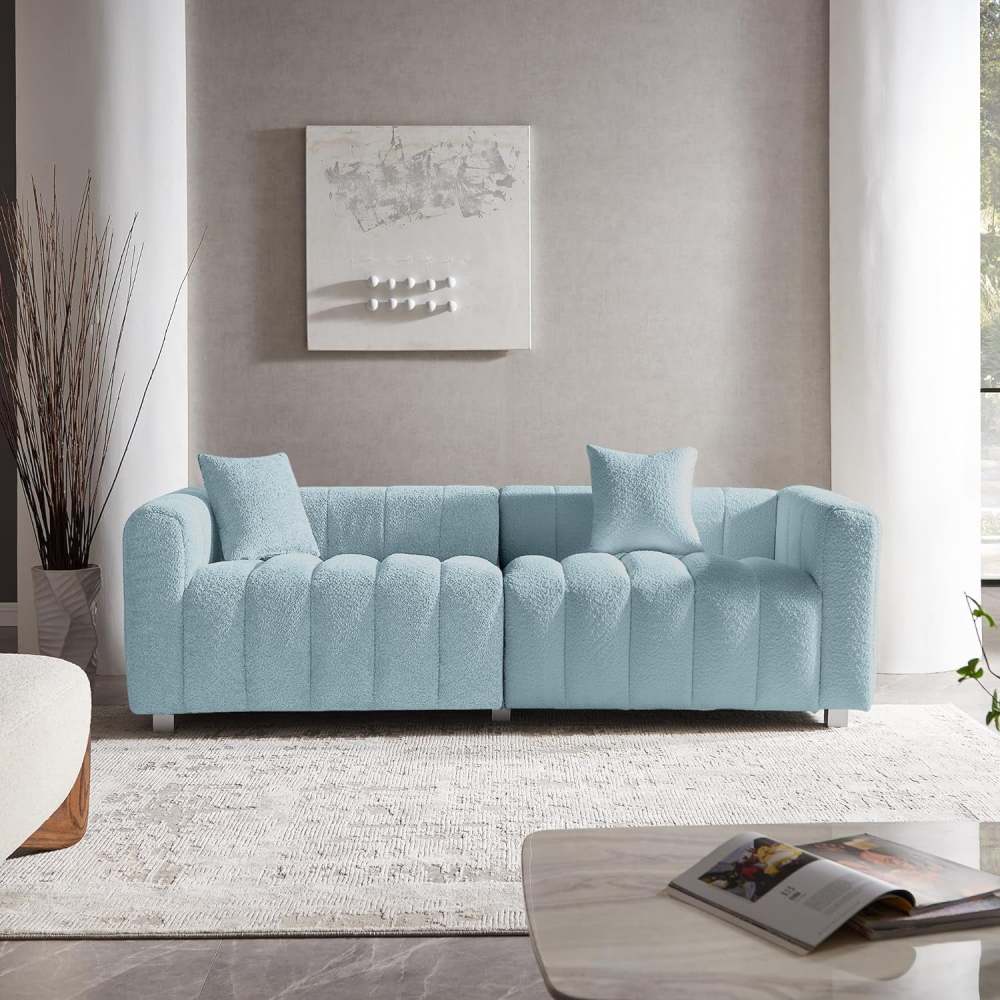 83.46" Modern Bubble Modular 3-Seat Velvet Sofa | Ergonomic Cushion Back Design | High-Density Foam Fill | Sturdy Wood Frame + 6 Metal Legs | 750 lbs Capacity | Versatile Configuration | Living Room, Bedroom | White-Gray/Blue/Pink/Black/Gray/Green/Wh