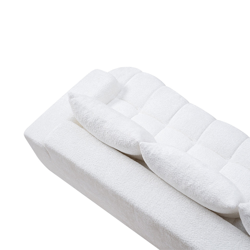 100" Extra Large Curved Front Sofa | 3-Seat Cloud-Like Boucle Sectional Couch | Vertical Channel Tufted | High-Resilience Compressed Foam | No Assembly | Easy to Move & Ship | Living Room, Apartment, Condo | White/Camel