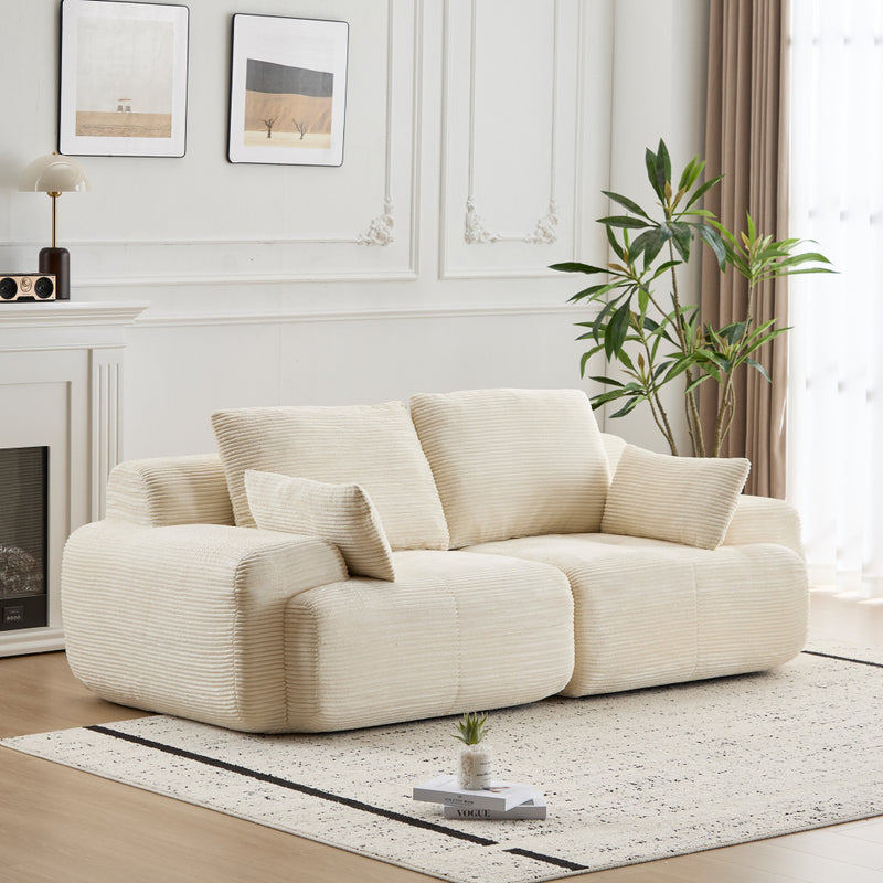 Modern Memory Foam Cloud Sofa | Extra Deep Corduroy Sectional Couch | Customizable Modular Combination | High-Resilience Foam + Bolster Pillows | No Assembly Required | Living Room, Apartment, Bedroom | White/Black — 2 Seat & 3 Seat